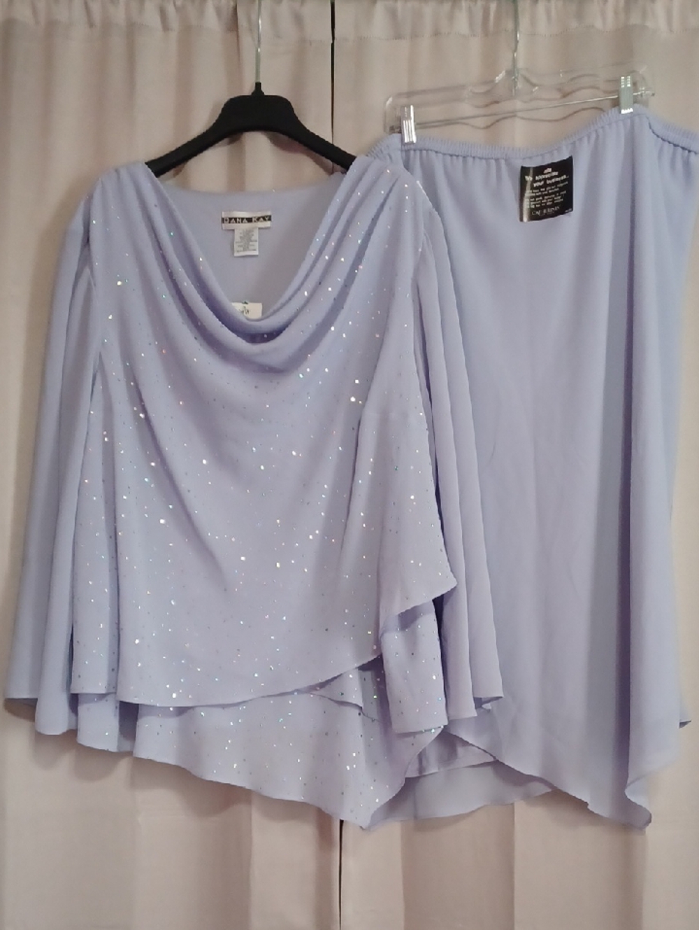 Dana Kay Light Lavender Sparkle Skirt Set New Plus Size 30W Asymmetrical Hem